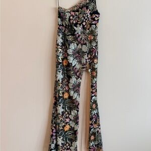 Mac Duggal Black Floral Sequin Embroidered Dress